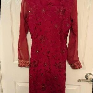 Elegant Floral Embroidered Long Sleeve Dress